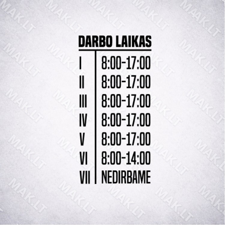 Darbo laiko lipdukas Nr. 9 Darbo laiko lipdukas Nr. 9