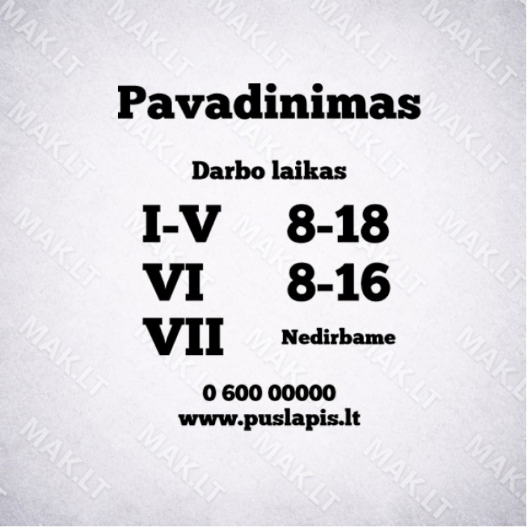 Darbo laiko lipdukas Nr. 19 Darbo laiko lipdukas Nr. 19
